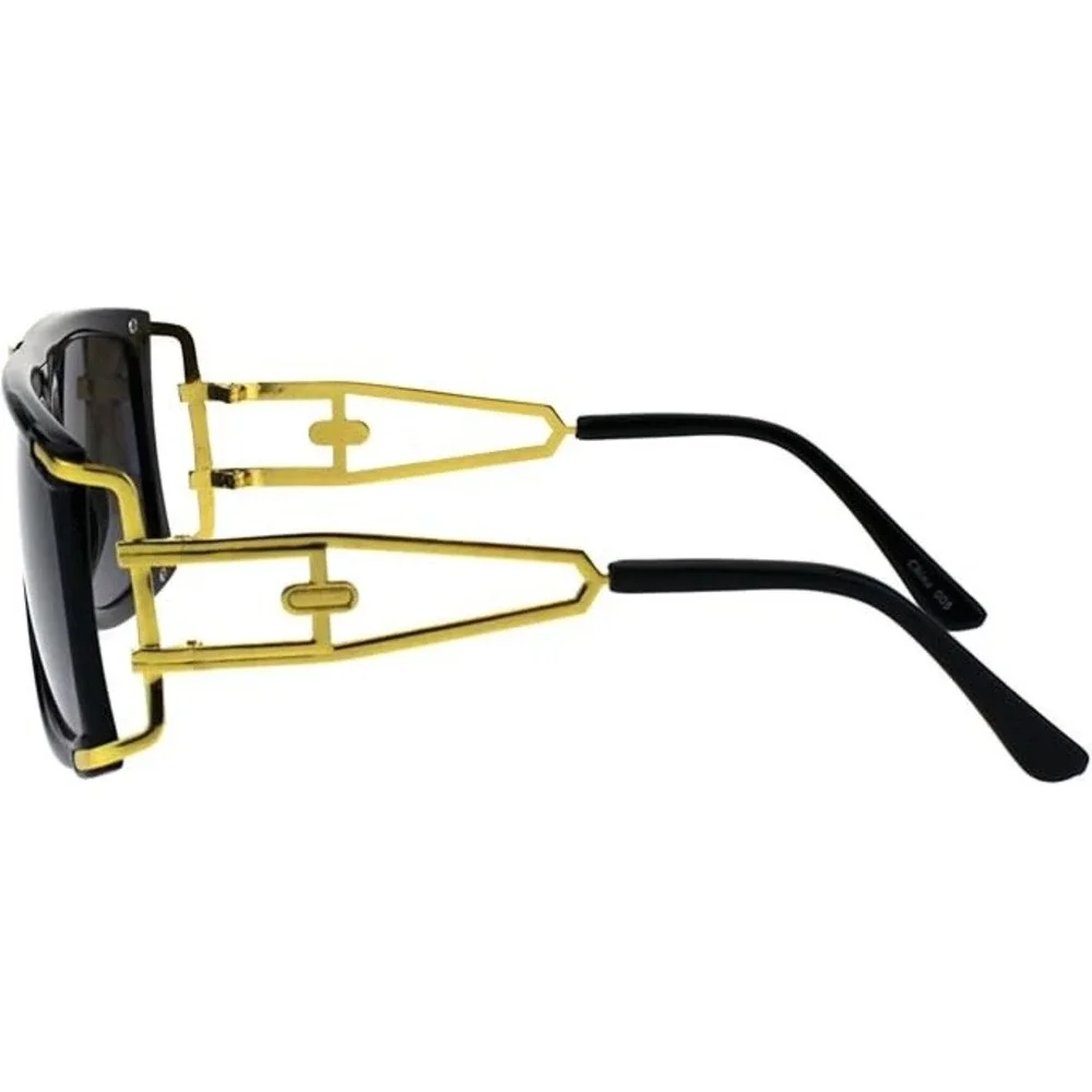 Mens Oversized Square Sunglasses Black Gold Flat Top Luxury Style Hip Hop Classy